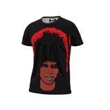 Afro-American All Star:Cut And Sew All Over Print T Shirt: Angela:Black Orange